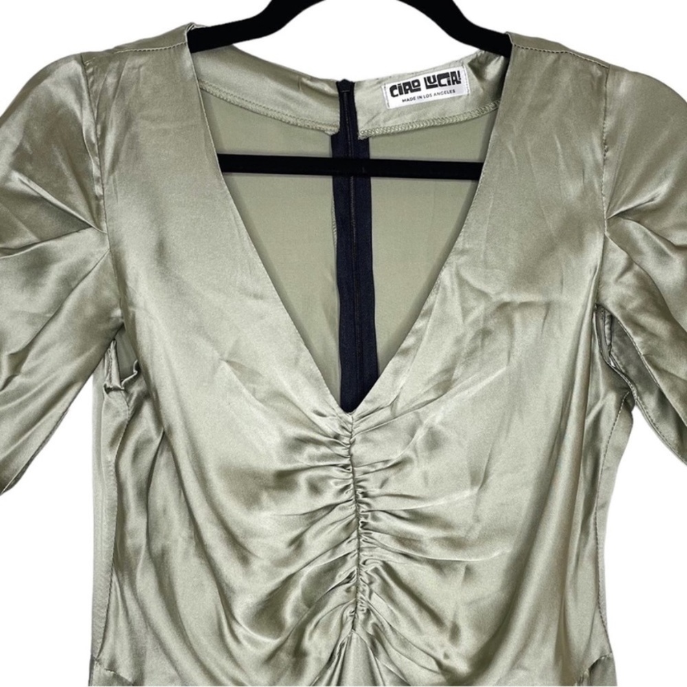 Ciao Lucia Sage Green Short Sleeve Silk Dress - 6